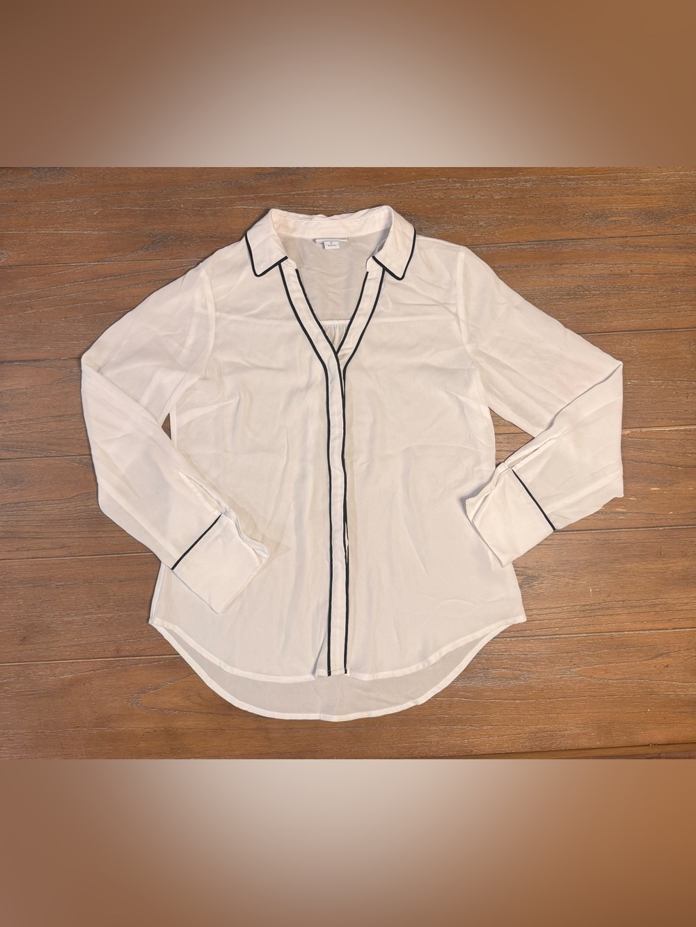 Liz Claiborne White Blouse with Black Piping #66